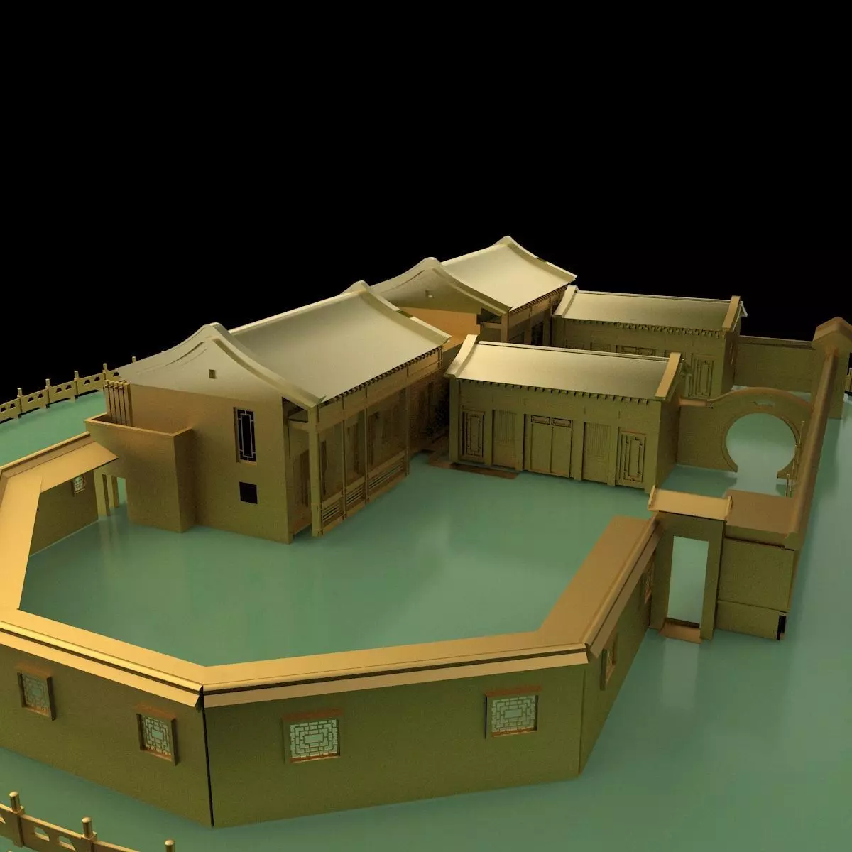 Chinese courtyard house 3D model_0