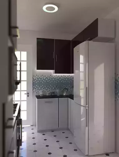 Kitchen 3D Model modern with tiled floor 3D model