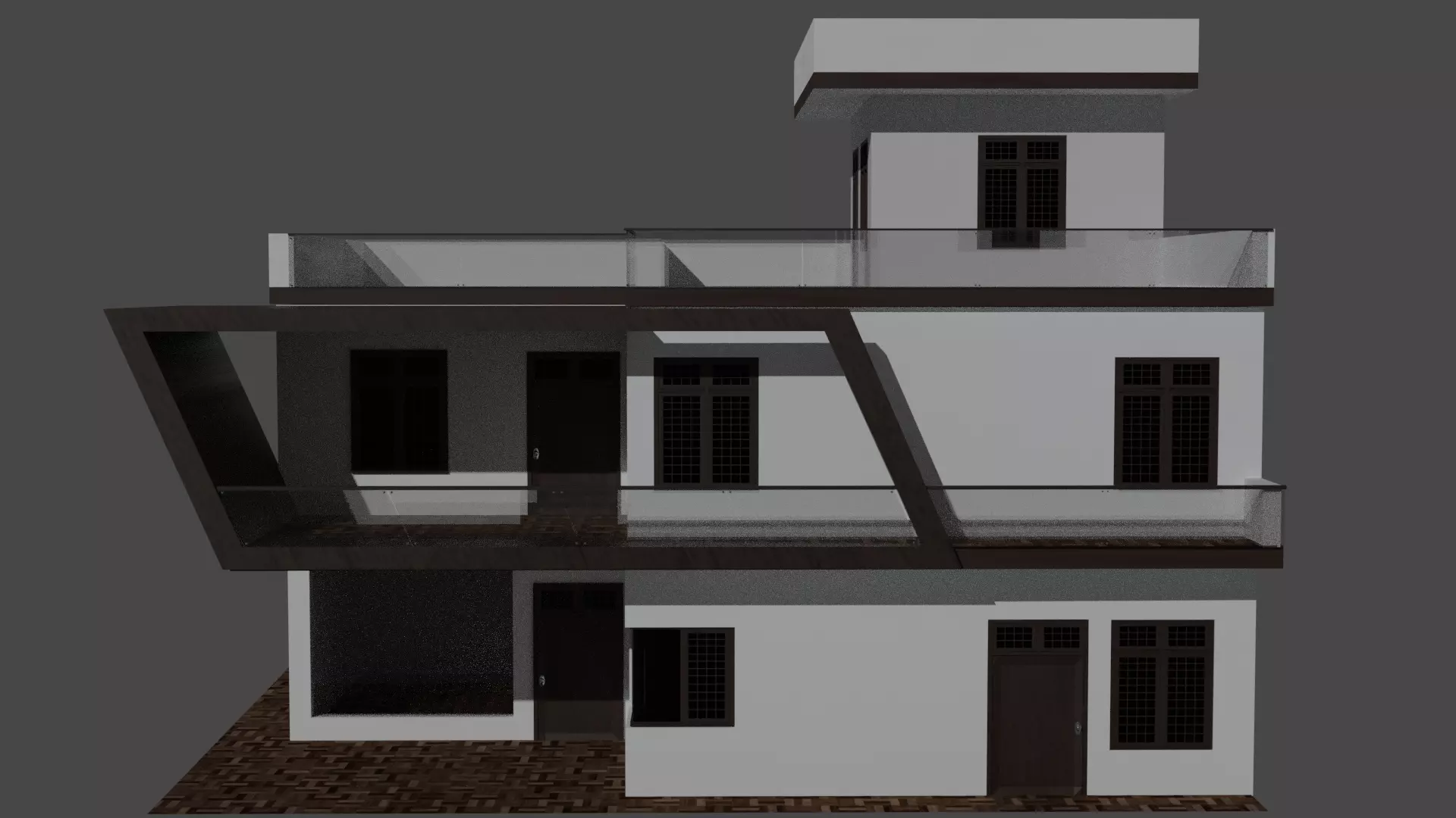 Simple Modern House 3D model_0