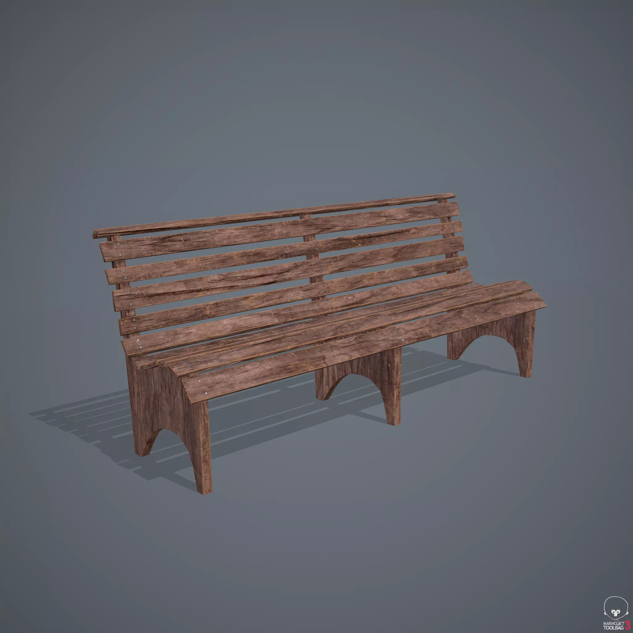 Wooden Bench Low-poly 3D model
