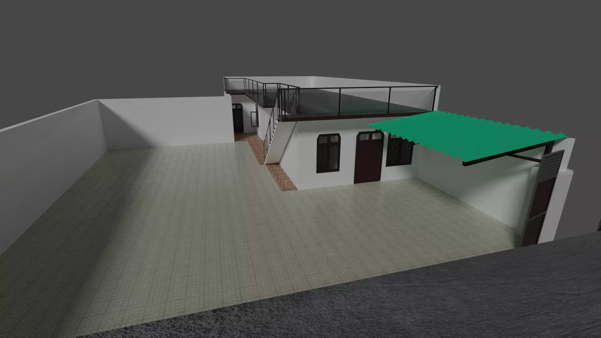 House With Car Shed 3D model_0