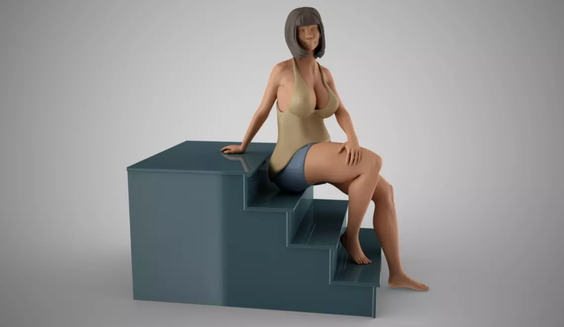 Woman Sitting on the Stairs 3D print model