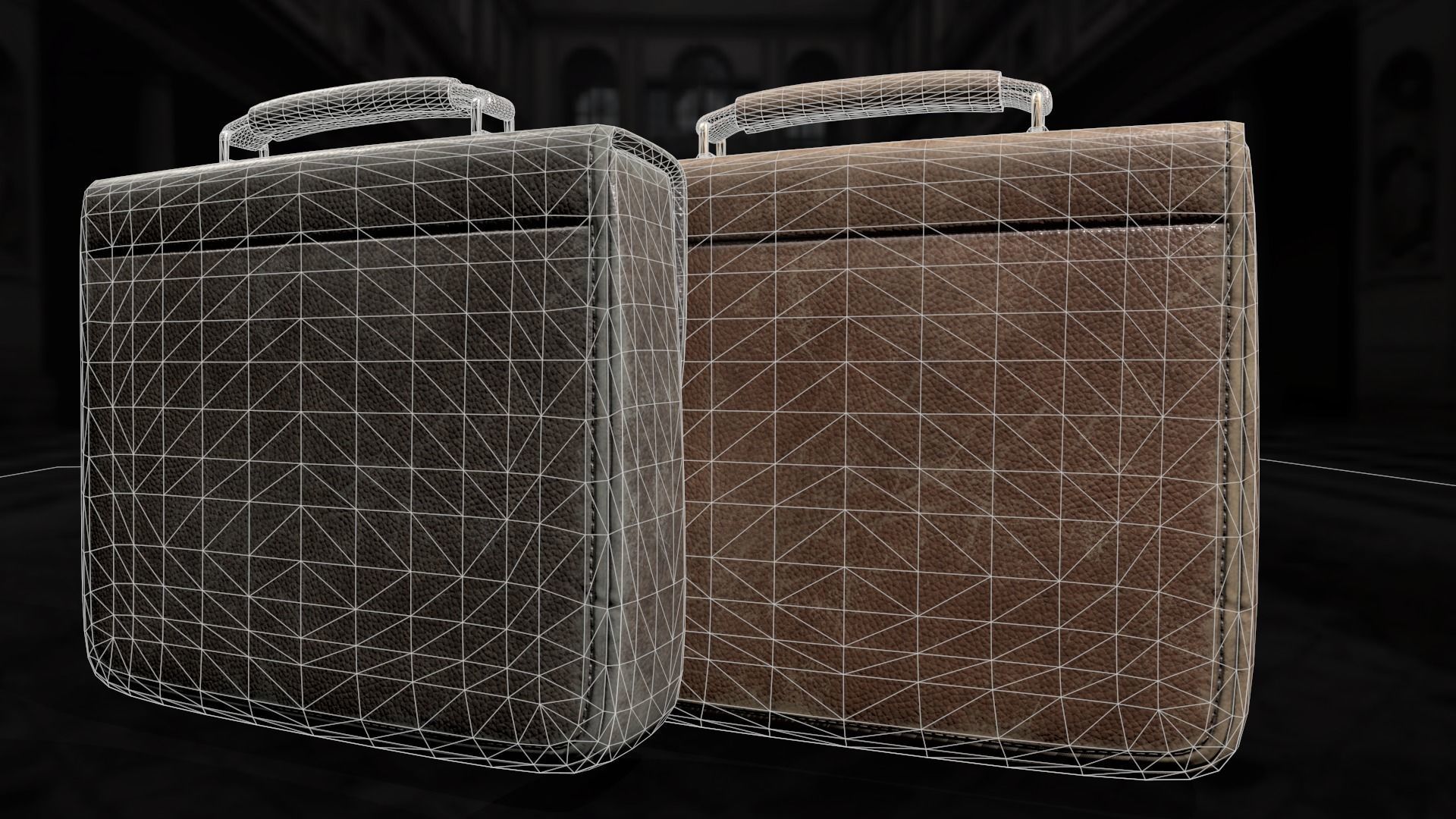 Old used Leather briefcase 2 colors  Low-poly 3D model_9