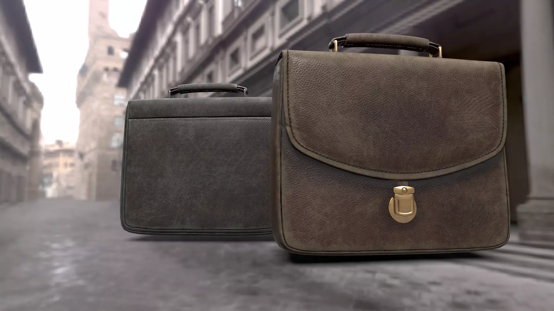 Old used Leather briefcase 2 colors  Low-poly 3D model_0