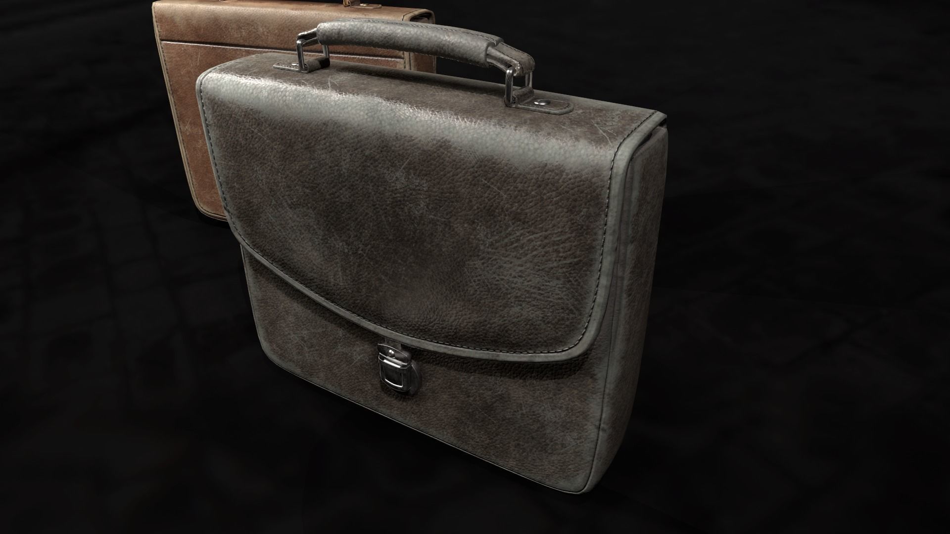 Old used Leather briefcase 2 colors  Low-poly 3D model_4