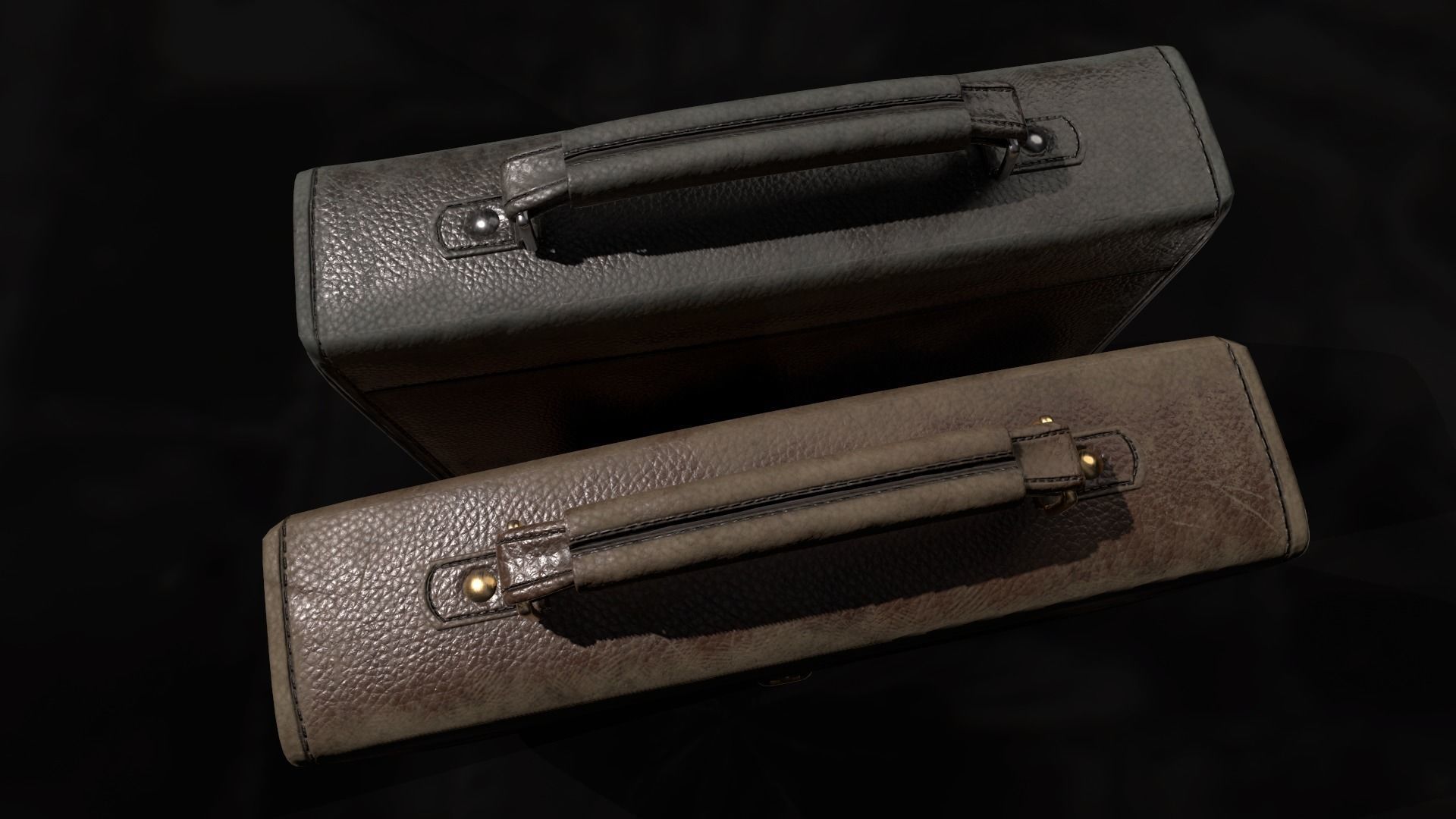 Old used Leather briefcase 2 colors  Low-poly 3D model_7