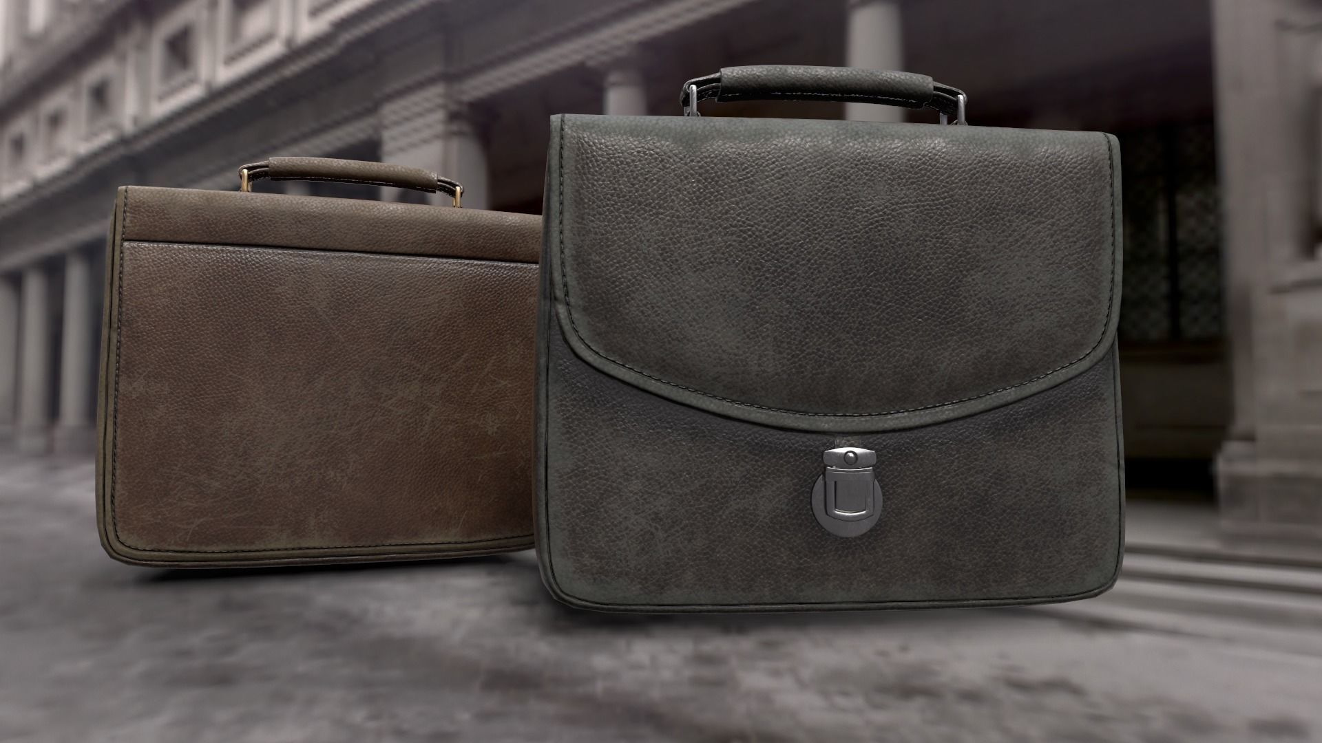 Old used Leather briefcase 2 colors  Low-poly 3D model_1