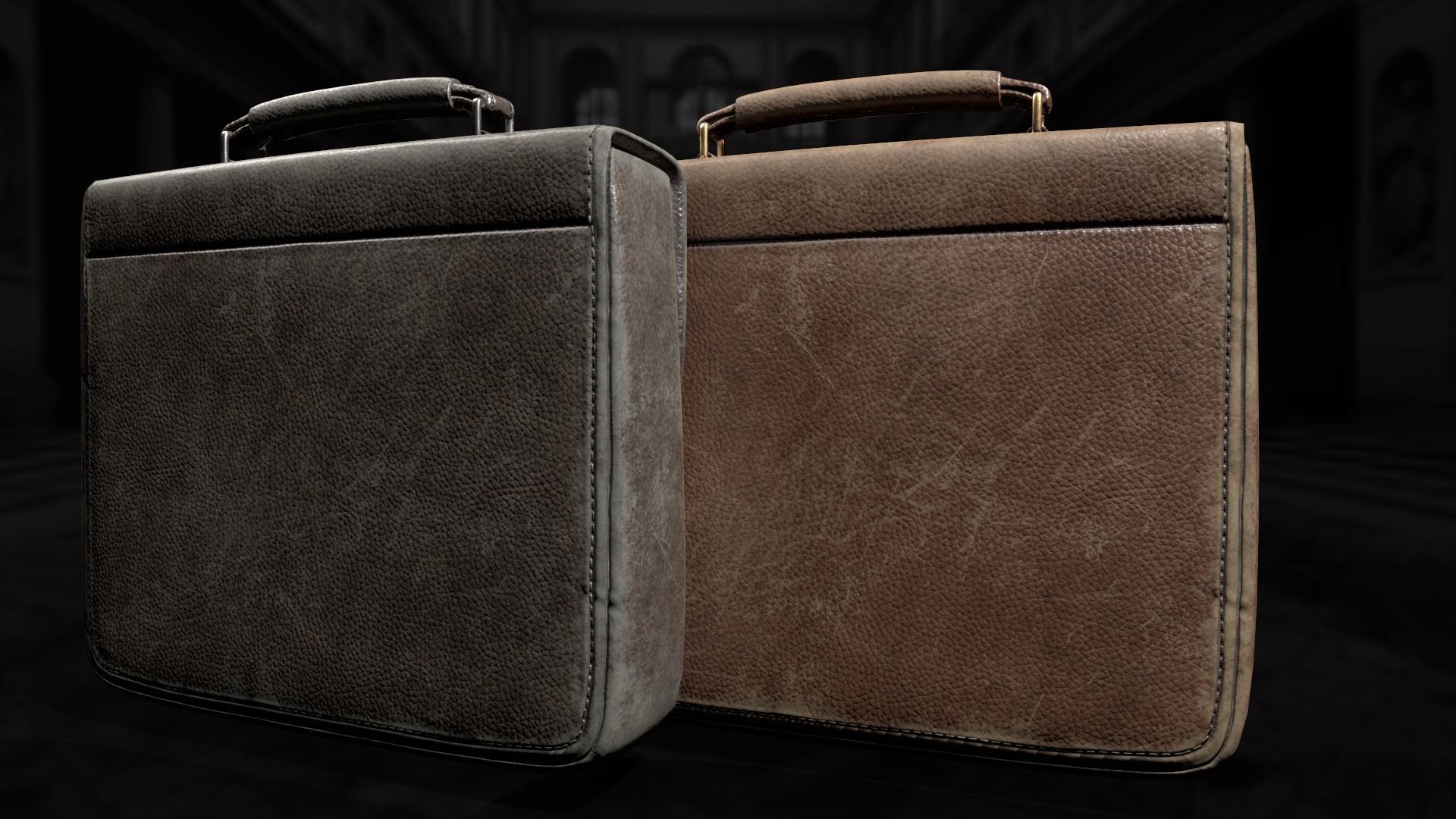 Old used Leather briefcase 2 colors  Low-poly 3D model_8