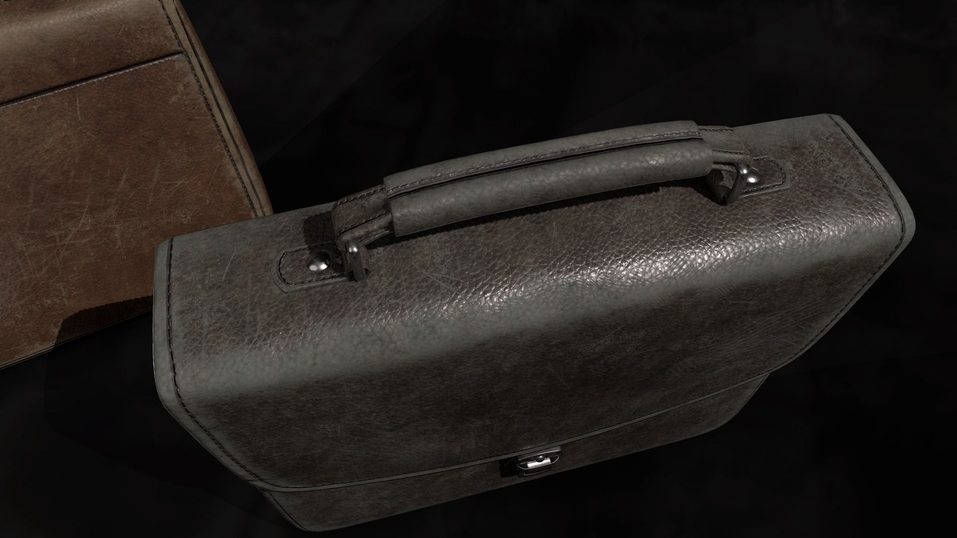 Old used Leather briefcase 2 colors  Low-poly 3D model_5
