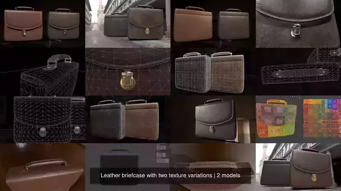  Leather briefcase with two texture variations 3D Model Collection