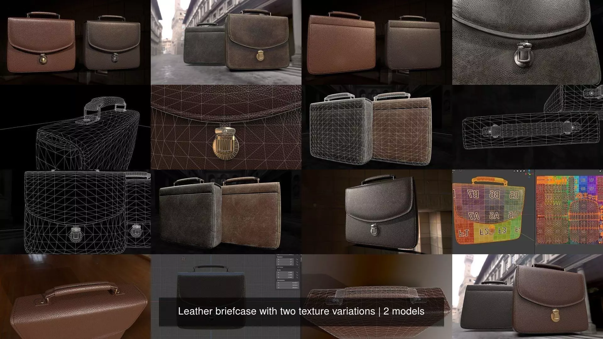  Leather briefcase with two texture variations 3D Model Collection_0