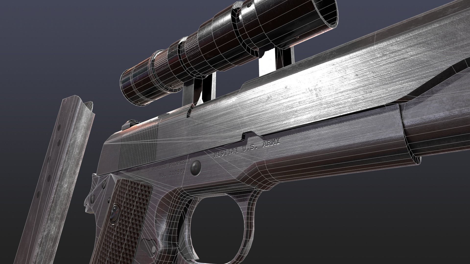 WW2 Colt M1911 Pistol With Attachments and Animations Low-poly 3D model_11