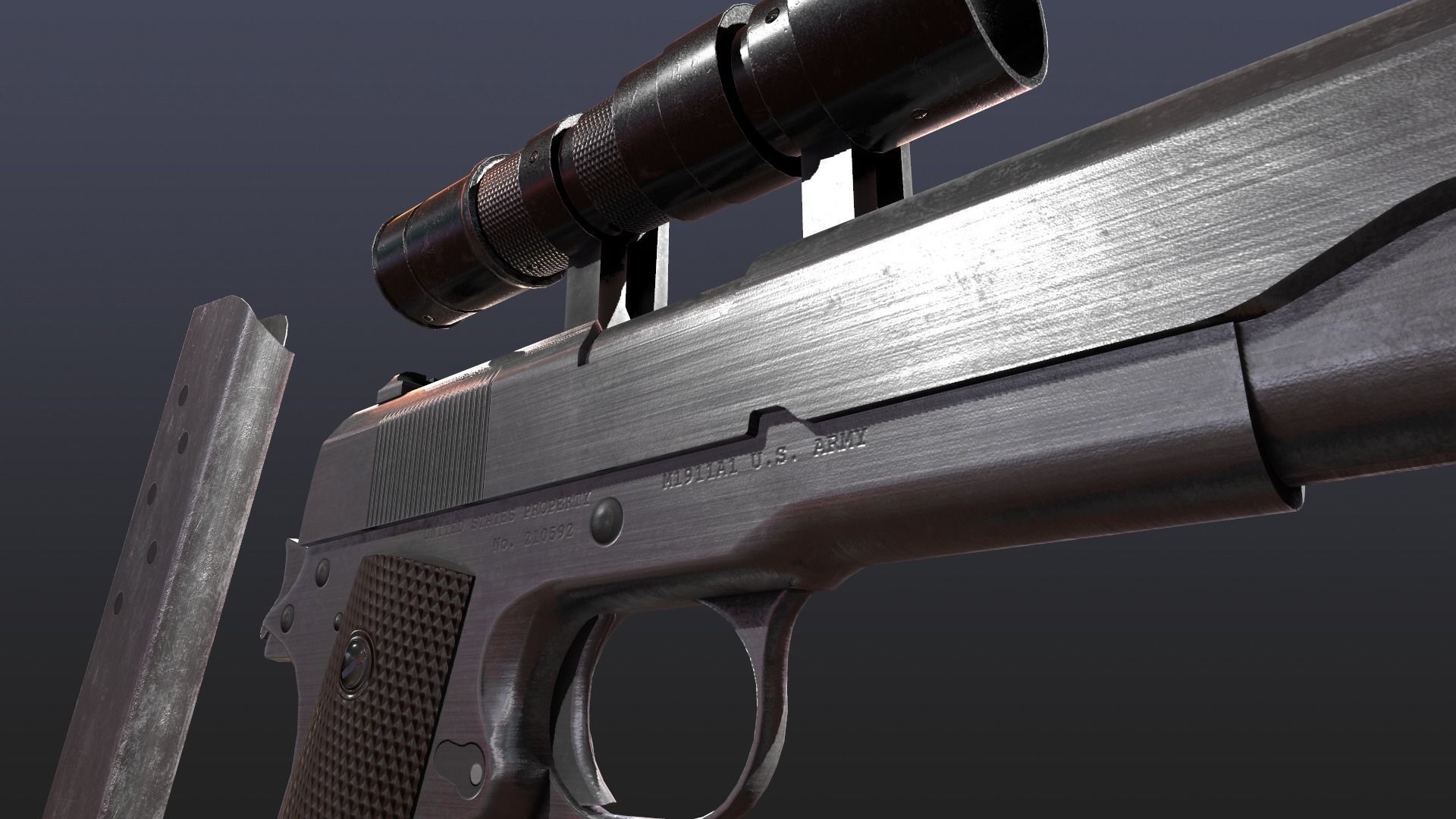 WW2 Colt M1911 Pistol With Attachments and Animations Low-poly 3D model_10