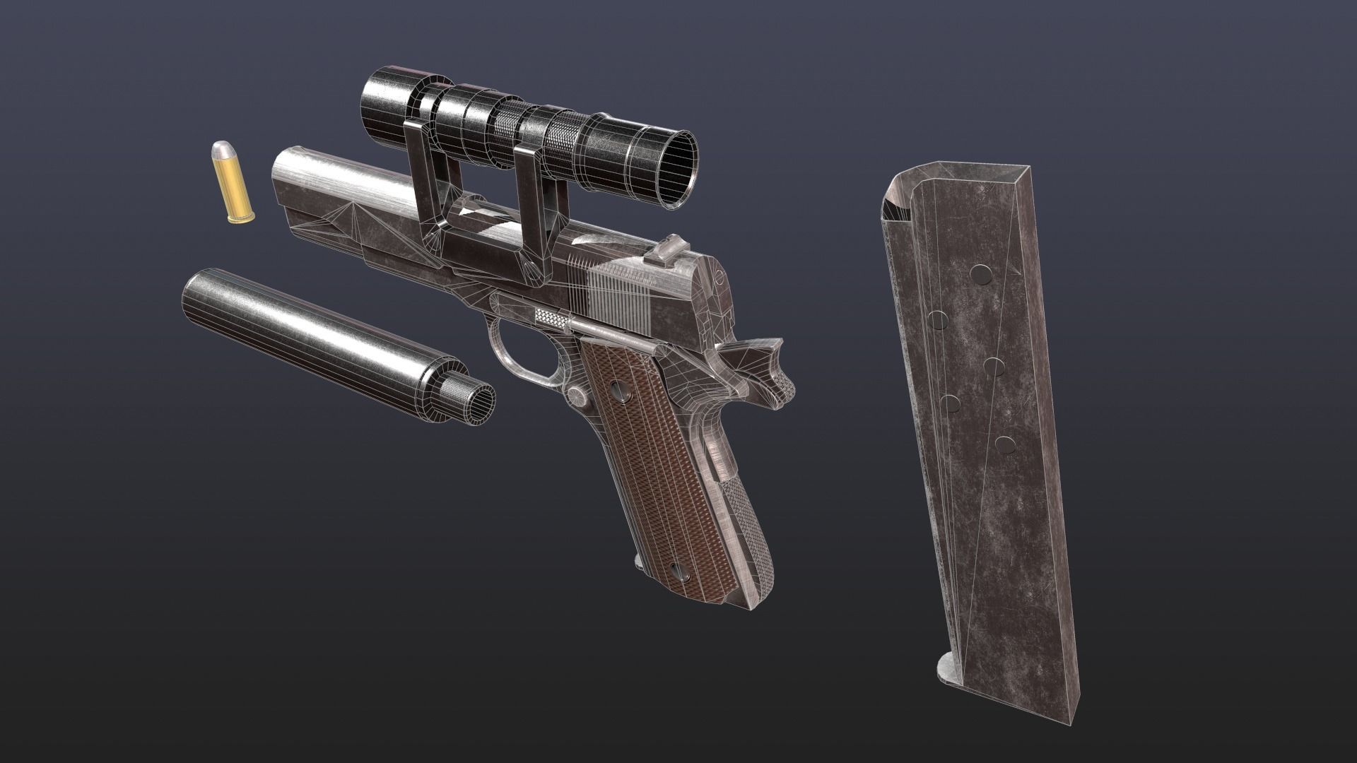 WW2 Colt M1911 Pistol With Attachments and Animations Low-poly 3D model_19