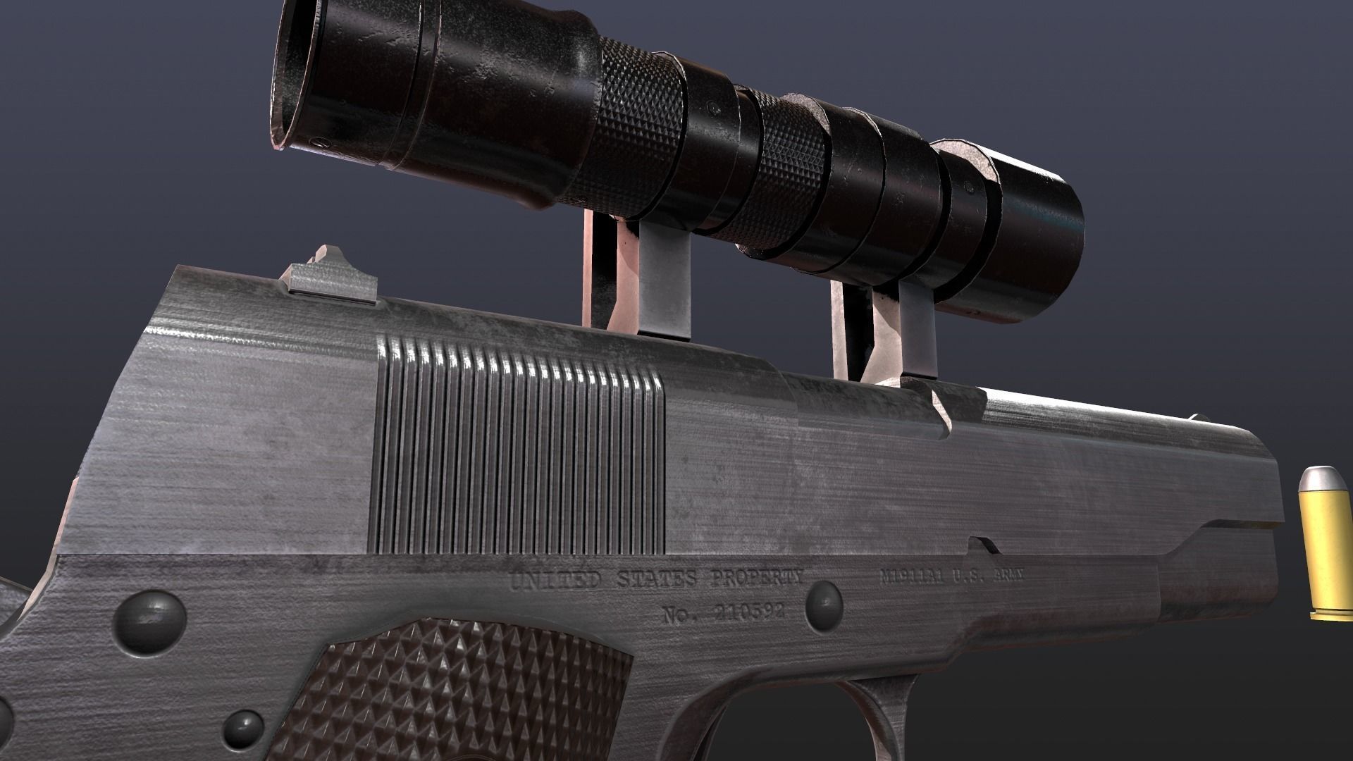 WW2 Colt M1911 Pistol With Attachments and Animations Low-poly 3D model_8