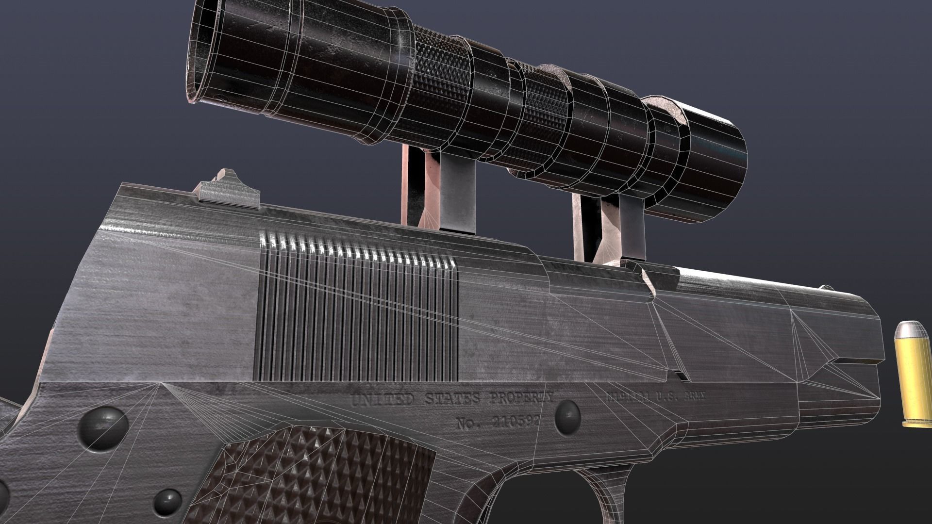 WW2 Colt M1911 Pistol With Attachments and Animations Low-poly 3D model_9