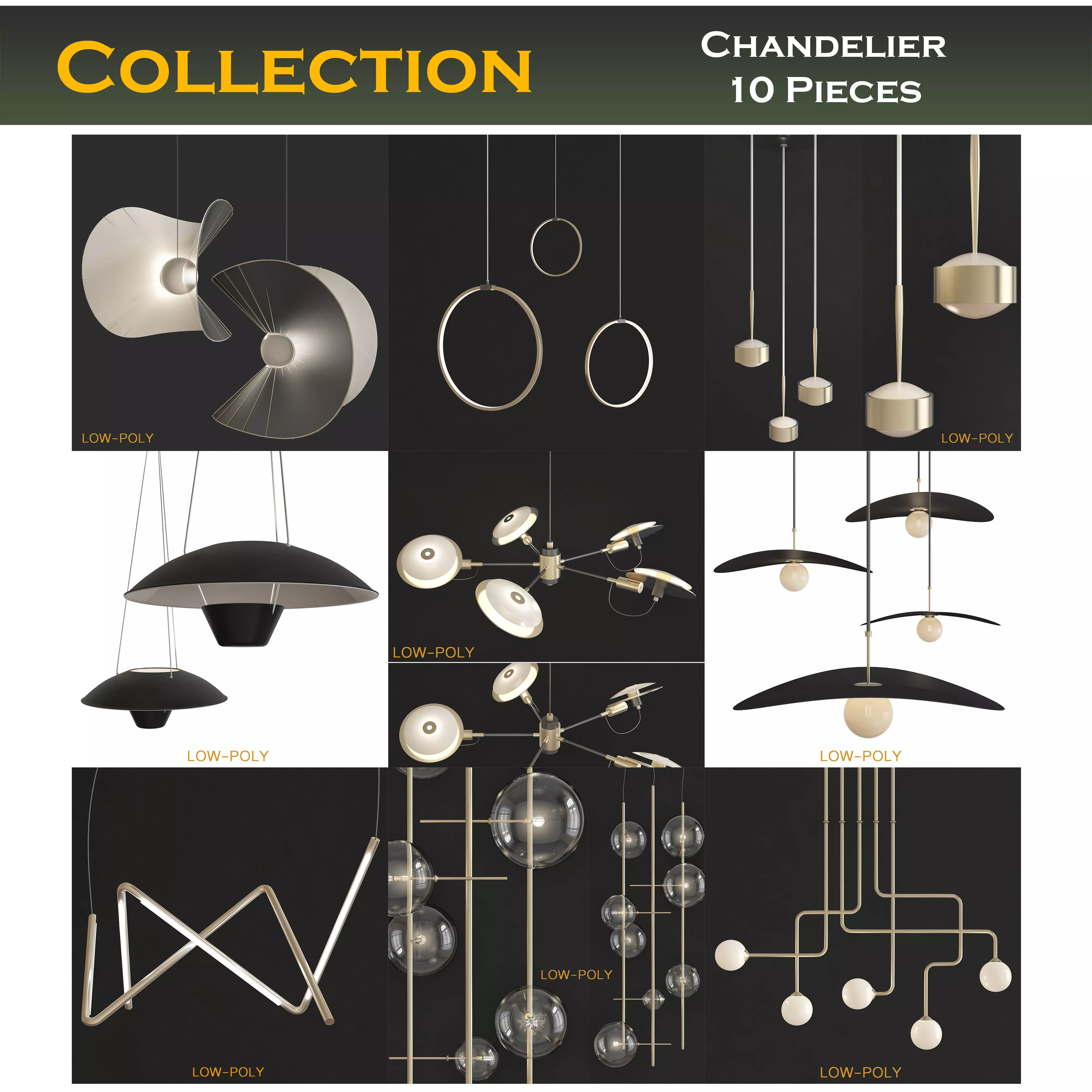 Chandelier collection low poly 3d model - pendant lamp Low-poly 3D model