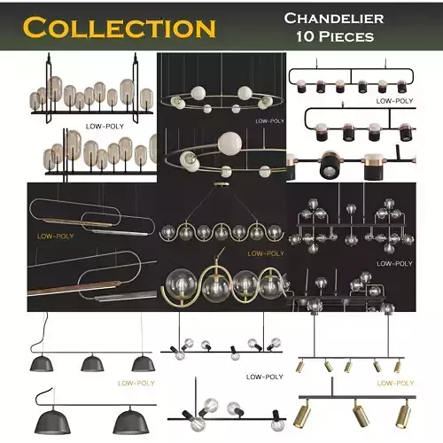 Chandelier collection low poly 3d model light fixture with th... Low-poly 3D model