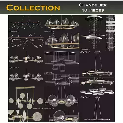 Chandelier collection low poly 3d model light fixture with tw... Low-poly 3D model