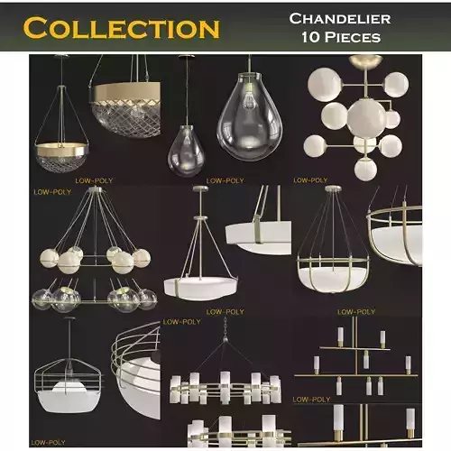 Chandelier collection low poly 3d model with balls Low-poly 3D model