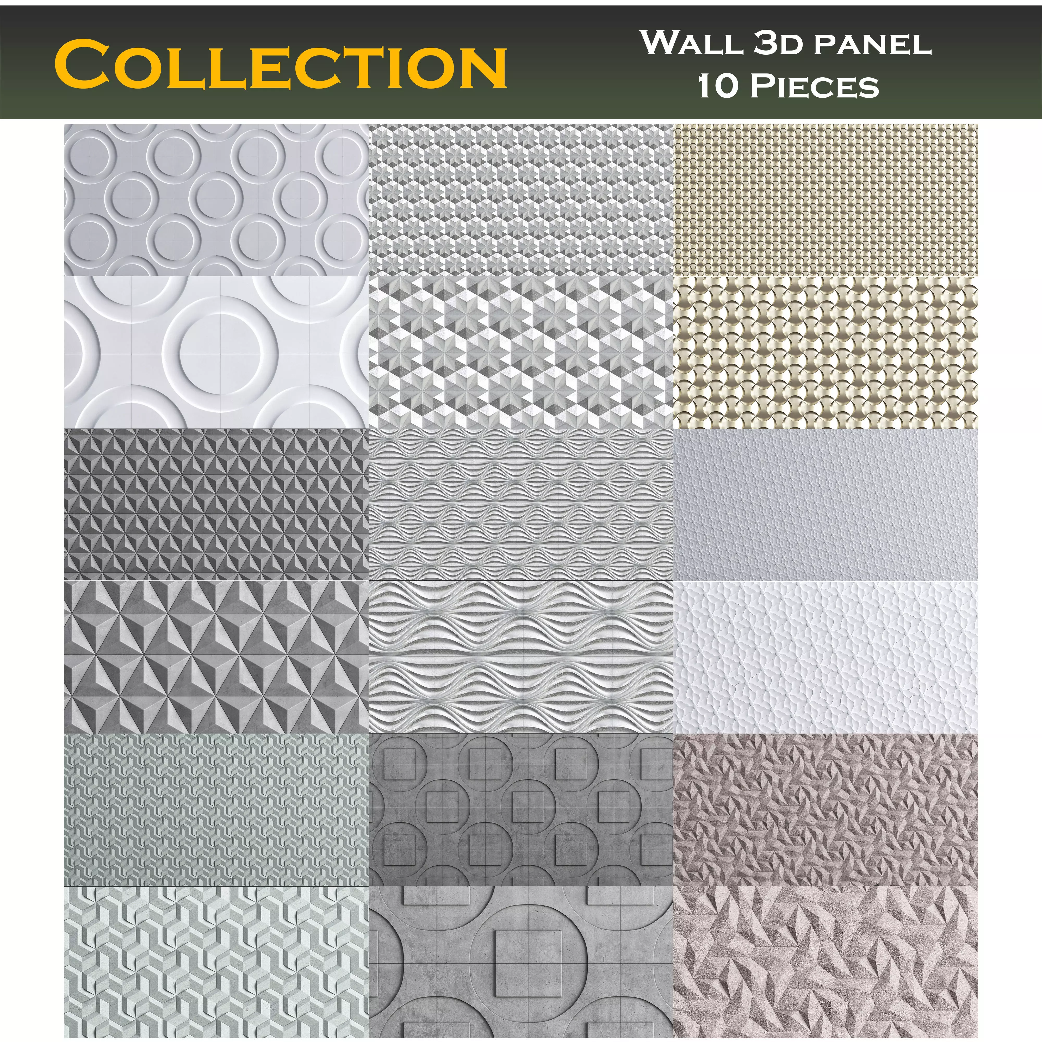 Wall 3d panel collection low poly 3d model Low-poly 3D model_0