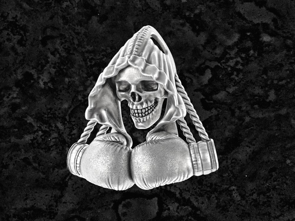 Boxing-pendant boxing hooded skull brooch 3D print model_1