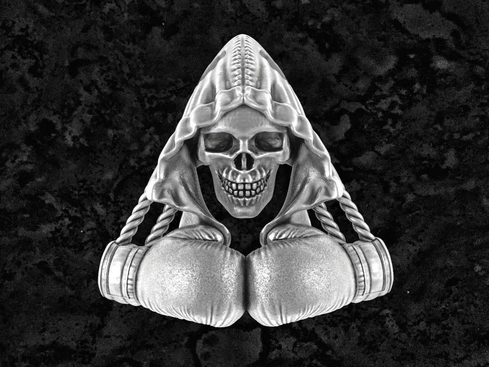 Boxing-pendant boxing hooded skull brooch 3D print model_0