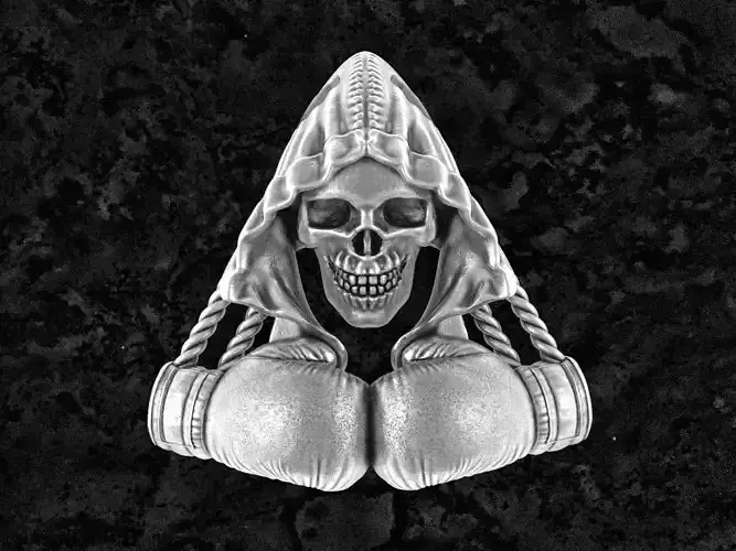Boxing-pendant boxing hooded skull brooch 3D print model