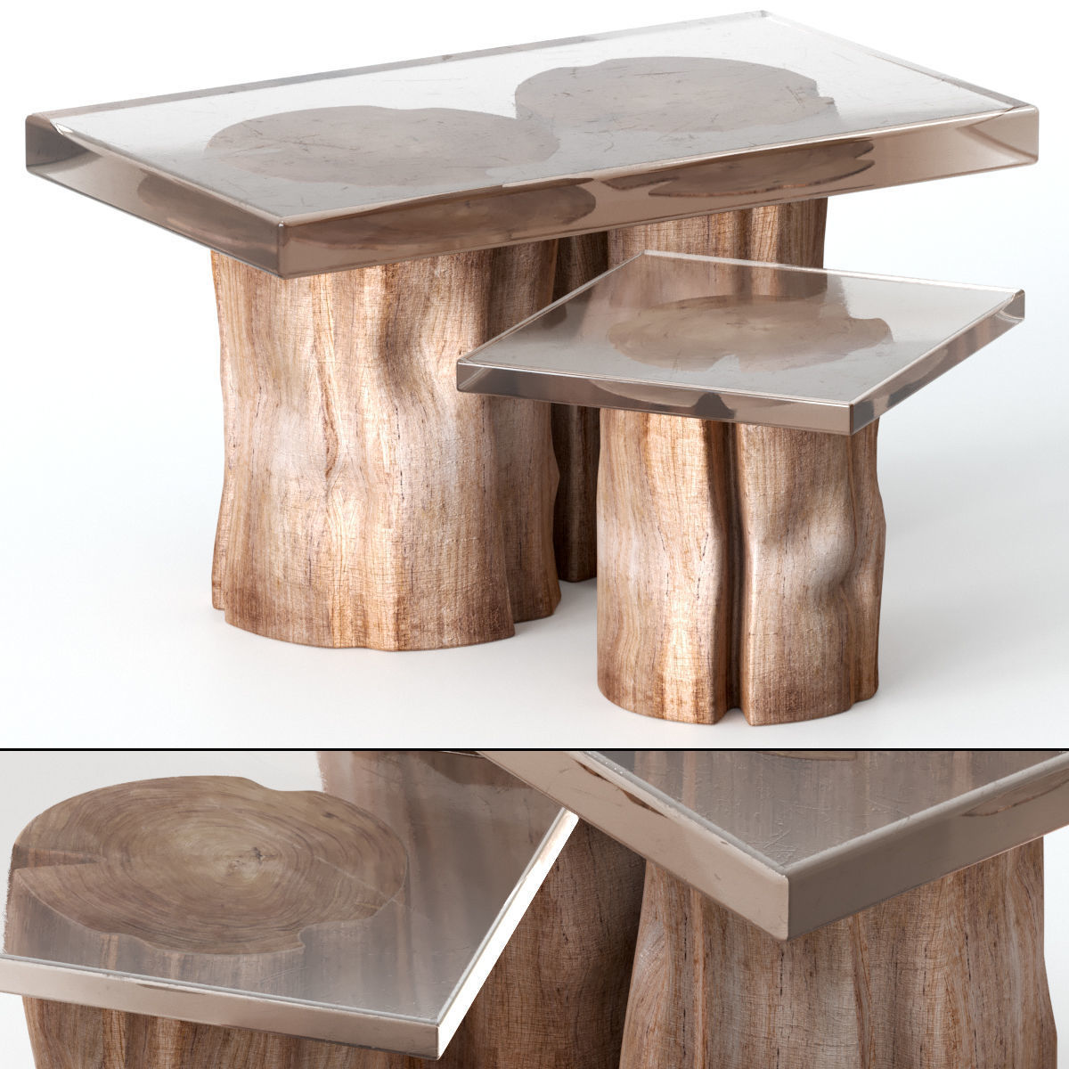 Coffee tables made of stumps and epoxy 3D model