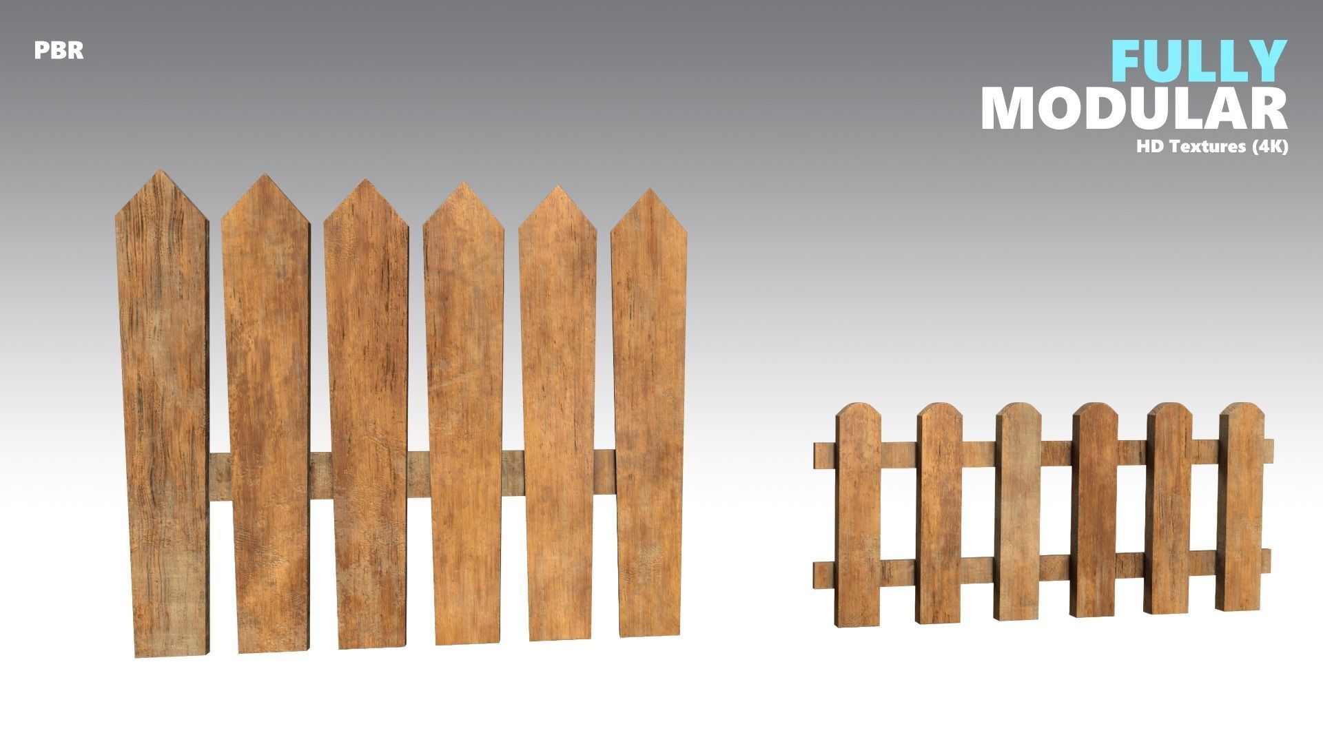 Wooden Fences PBR - Modular - Version 1 - Low-poly 3D model_4