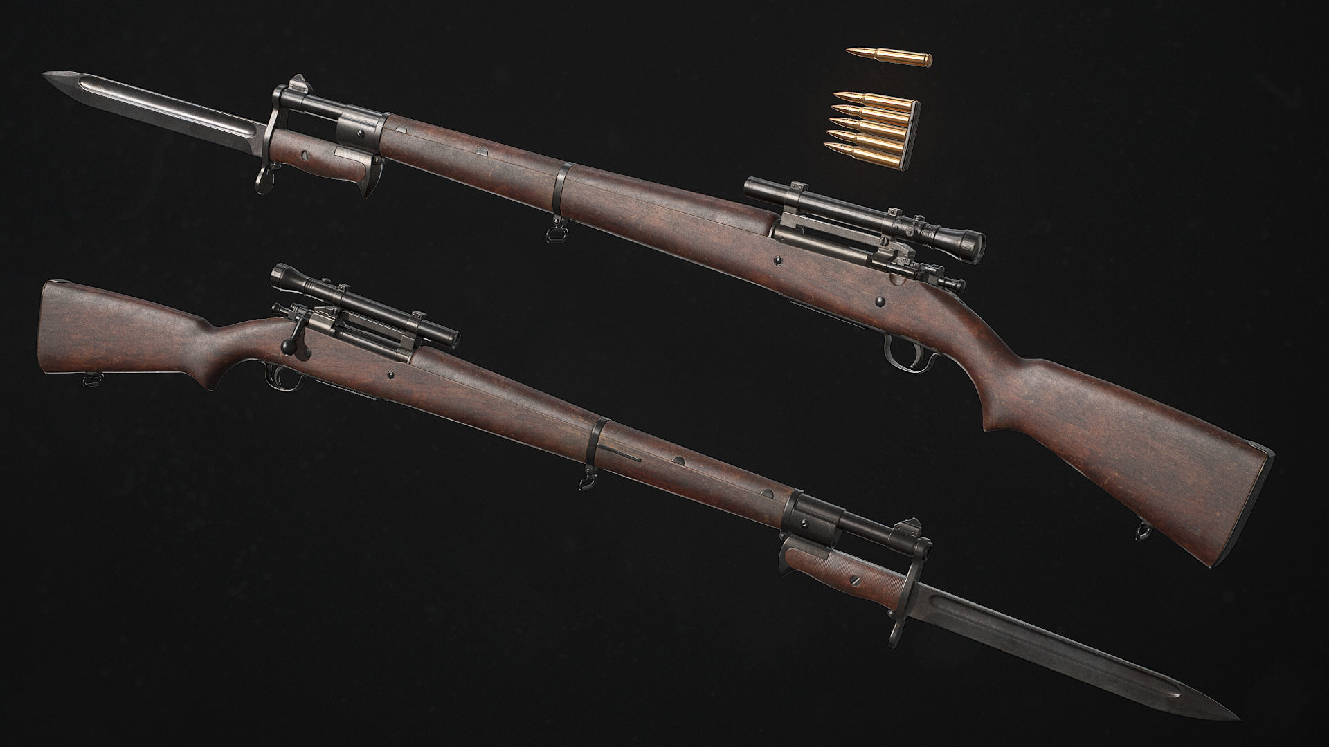 Springfield M1903 Sniper rifle Low-poly 3D model_2