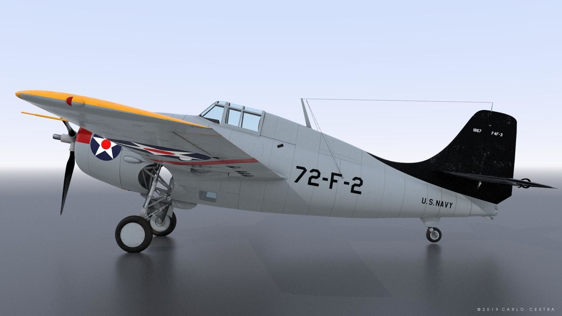 F4F-3 WILDCAT 72F2 Low-poly 3D model_10