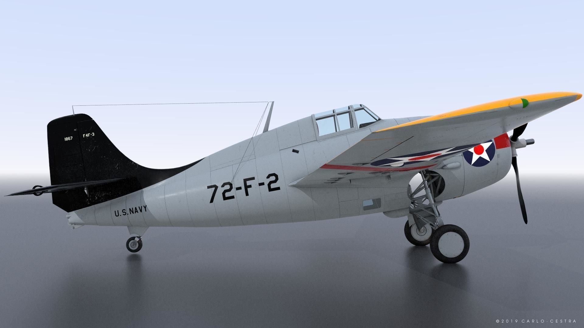F4F-3 WILDCAT 72F2 Low-poly 3D model_15