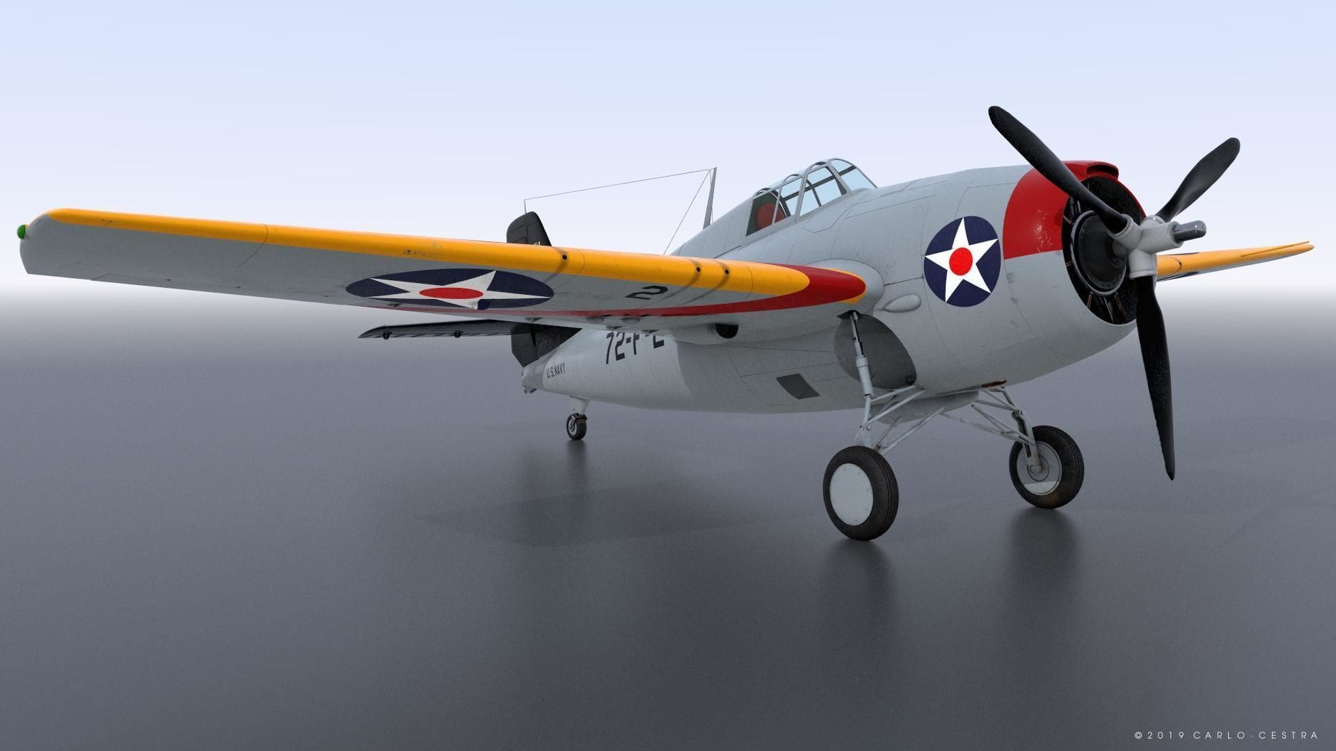 F4F-3 WILDCAT 72F2 Low-poly 3D model_13