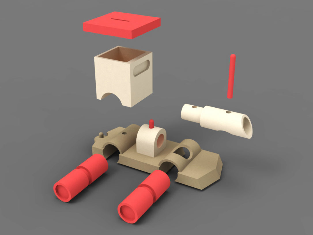 Wooden train toy piggy bank money box 3D model_6