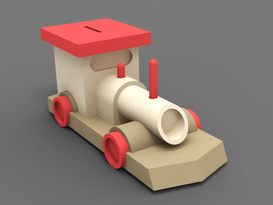 Wooden train toy piggy bank money box 3D model_2