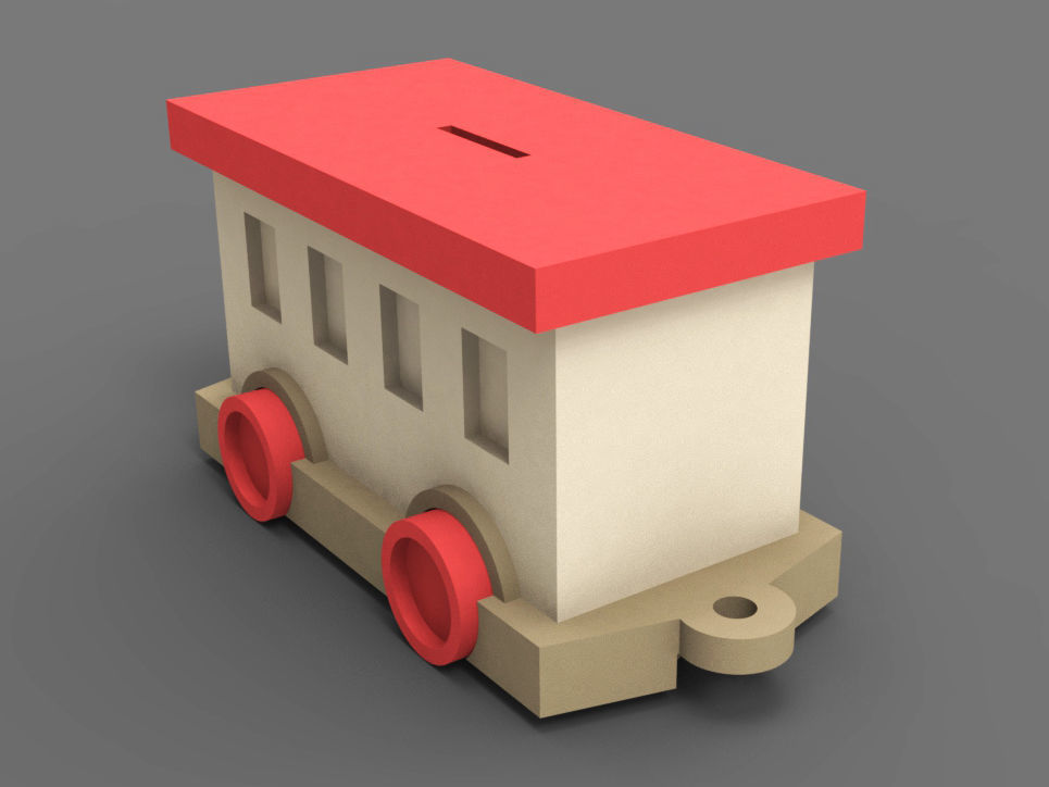 Wooden train toy piggy bank money box 3D model_1