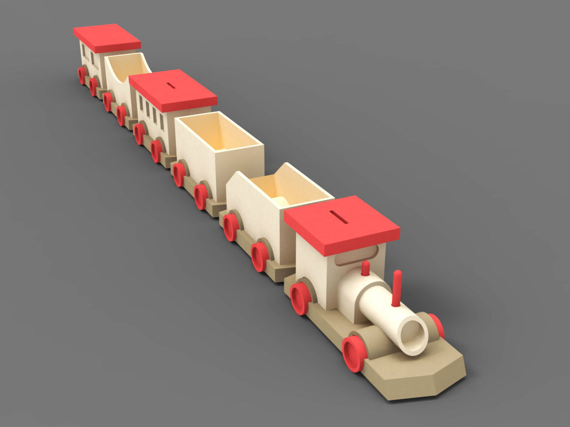 Wooden train toy piggy bank money box 3D model_7