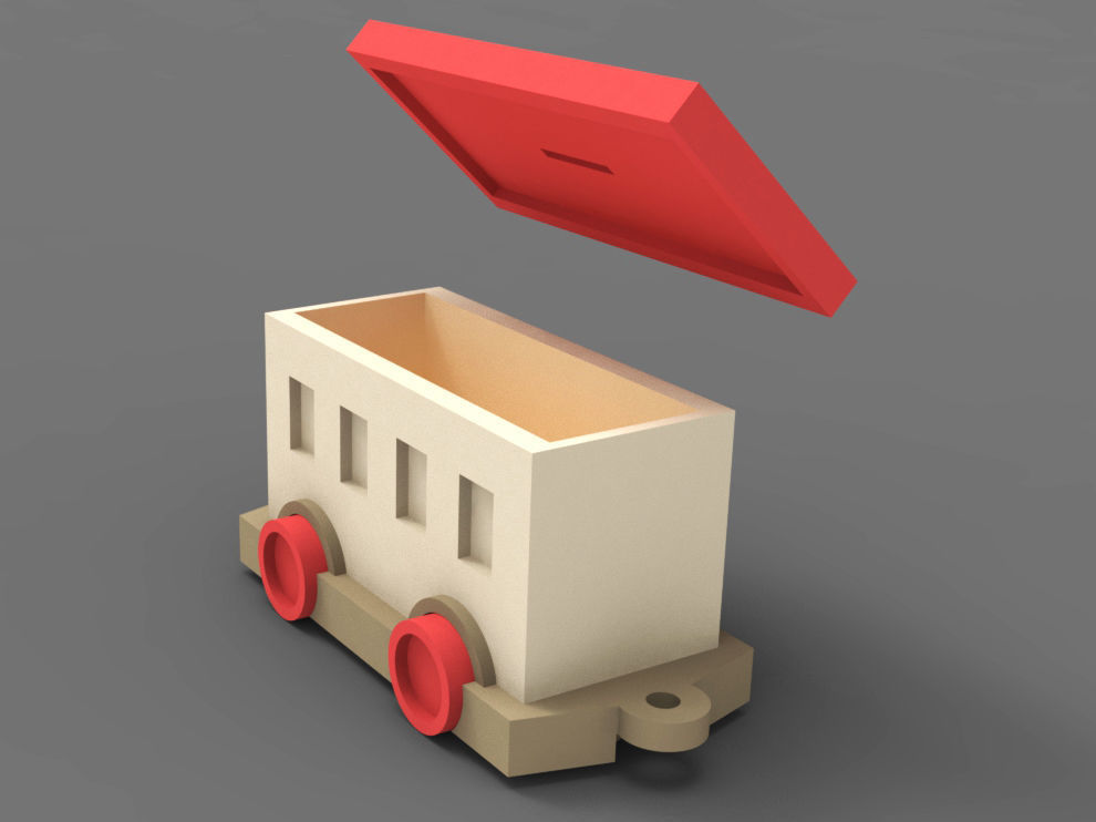 Wooden train toy piggy bank money box 3D model_4