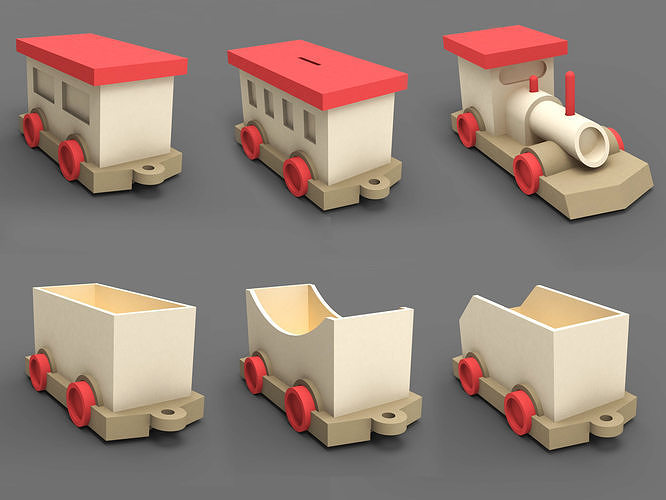 Wooden train toy piggy bank money box 3D model
