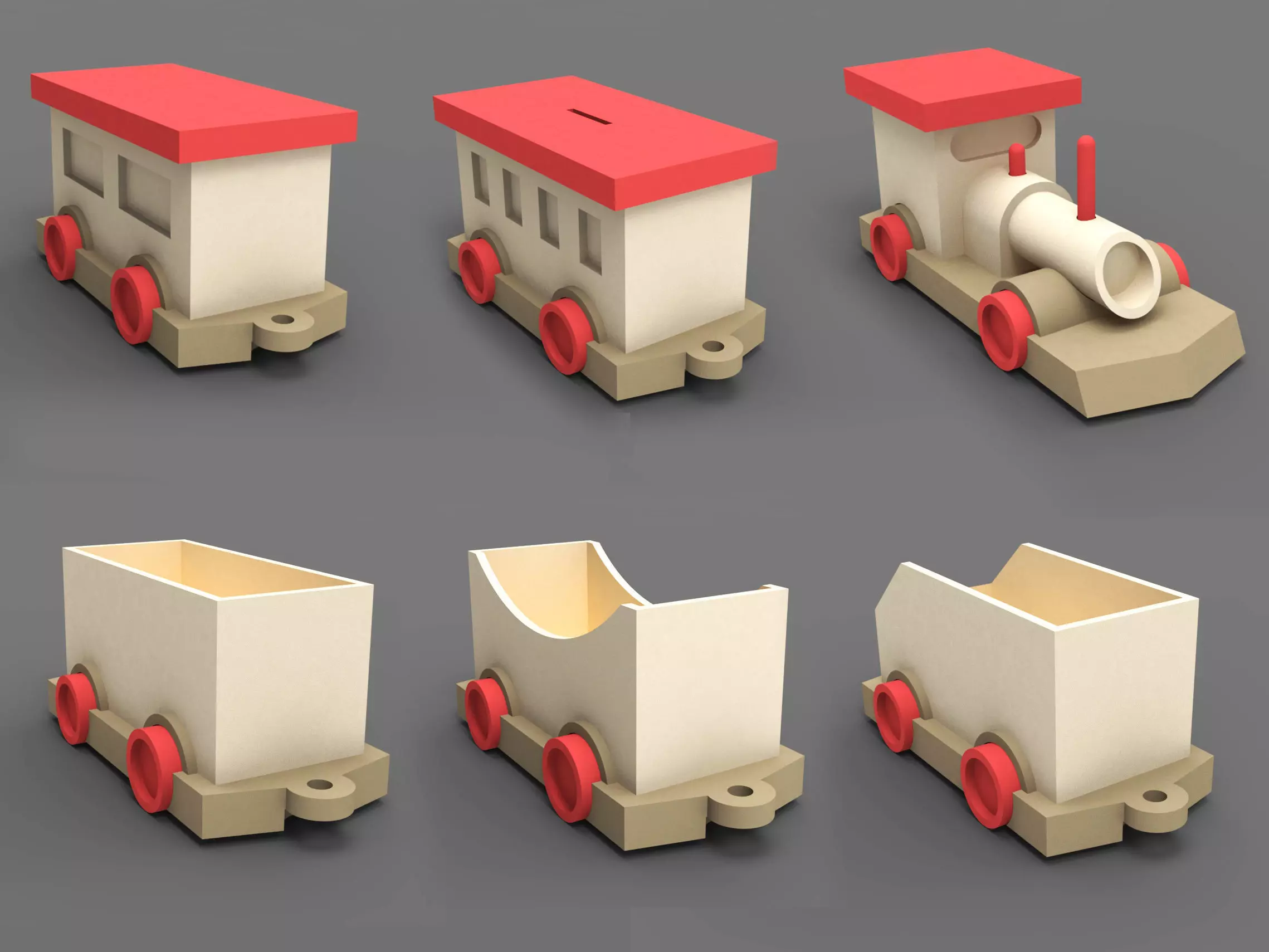 Wooden train toy piggy bank money box 3D model_0