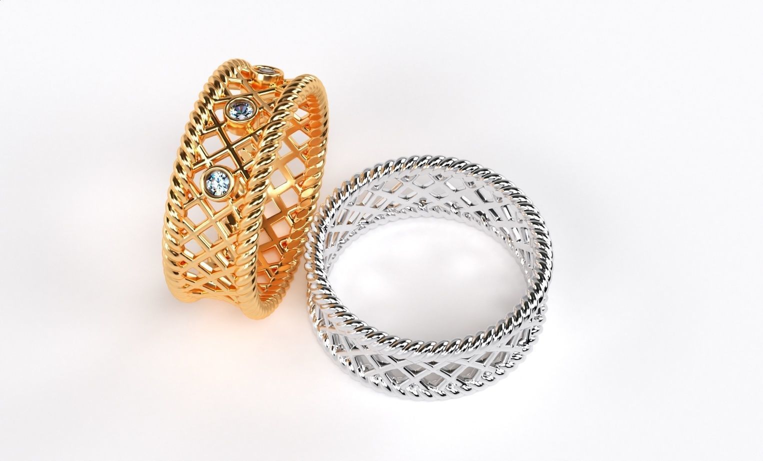 a pair of beautiful golden wicker wedding rings 3D print model_3