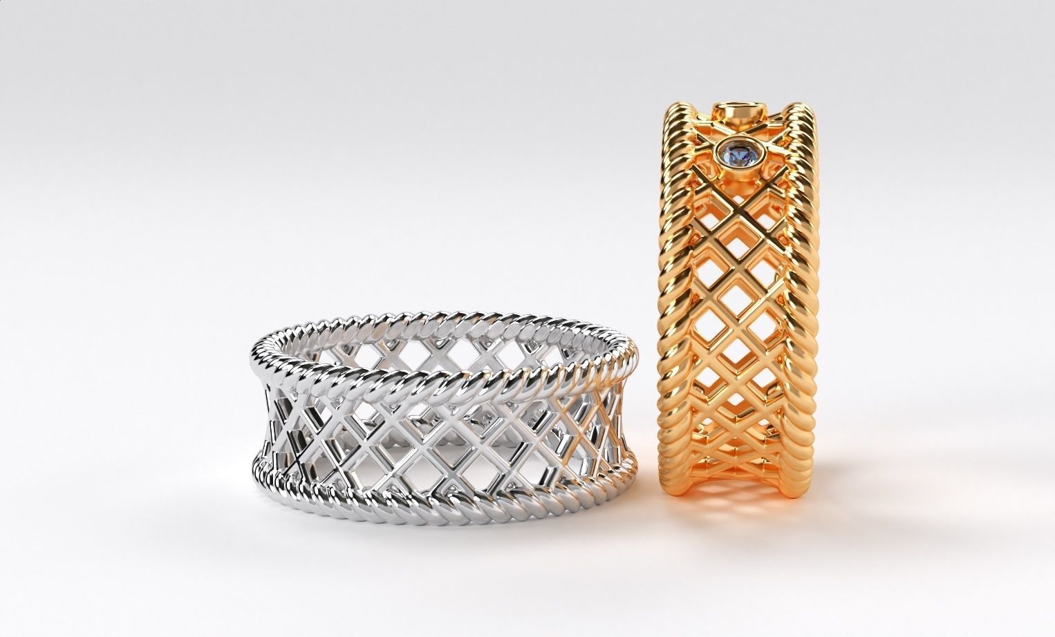 a pair of beautiful golden wicker wedding rings 3D print model_1