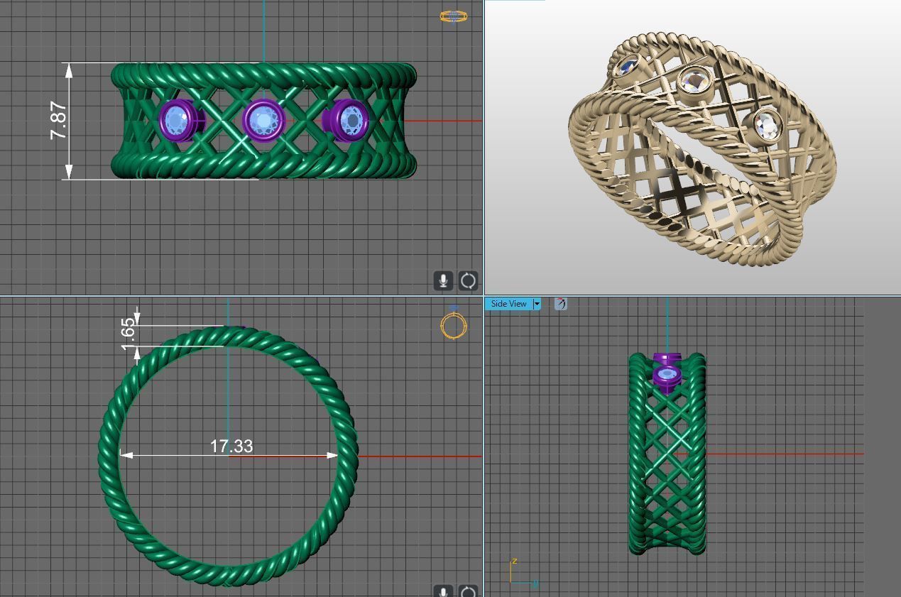 a pair of beautiful golden wicker wedding rings 3D print model_5