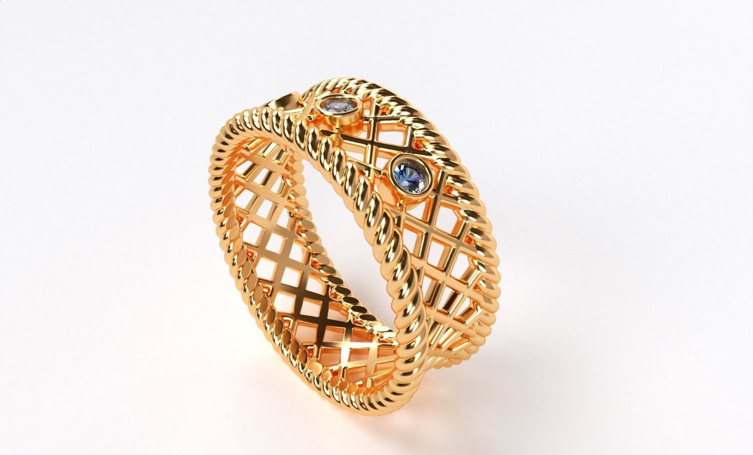 a pair of beautiful golden wicker wedding rings 3D print model_4
