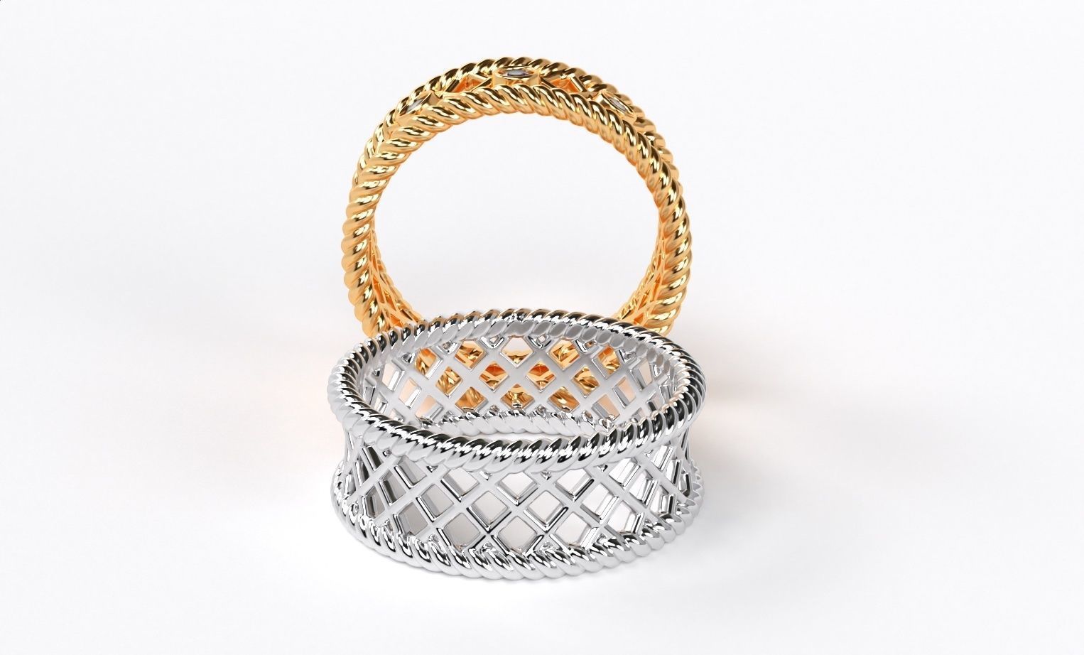 a pair of beautiful golden wicker wedding rings 3D print model_2
