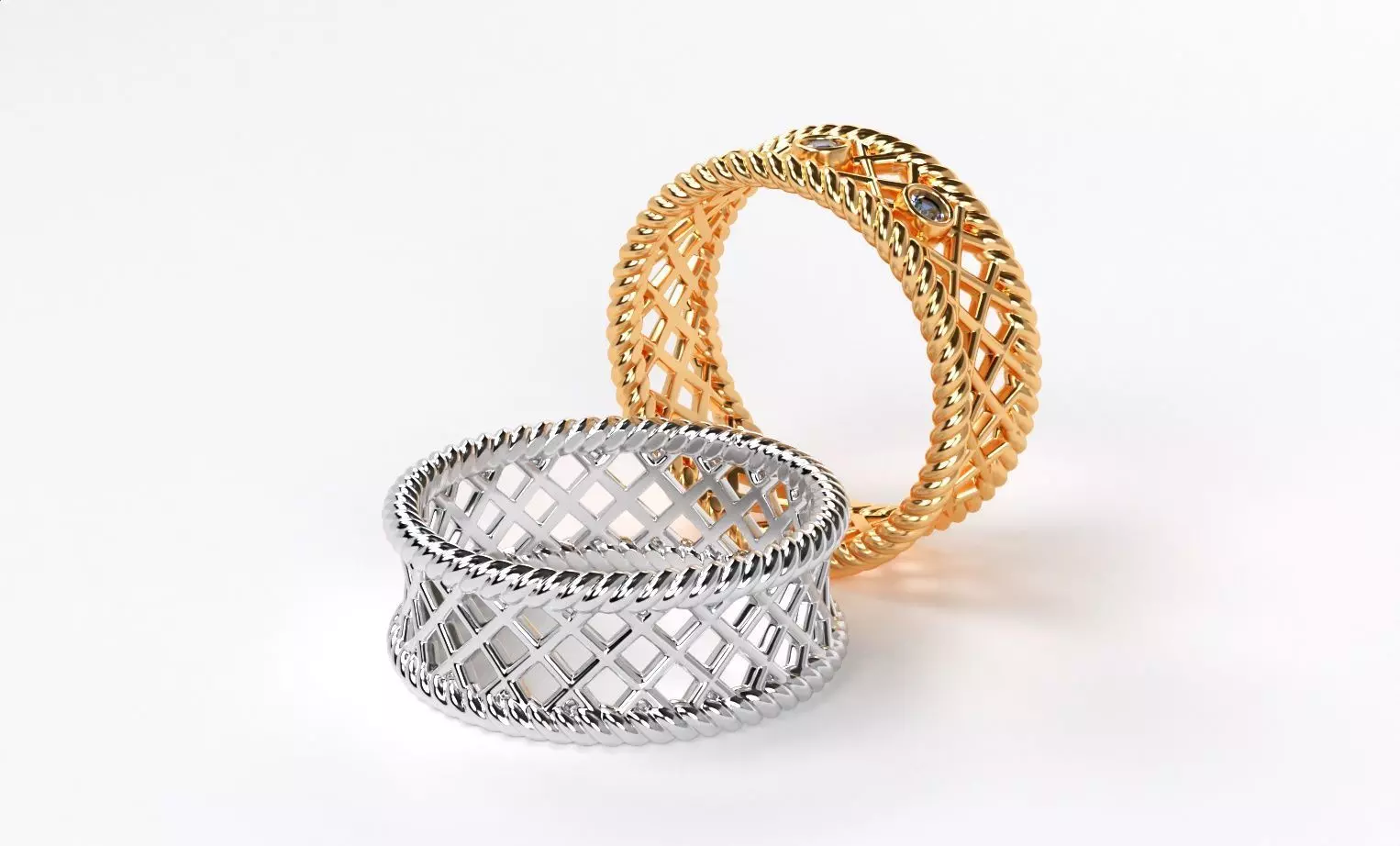 a pair of beautiful golden wicker wedding rings 3D print model_0