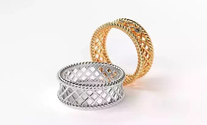 a pair of beautiful golden wicker wedding rings 3D print model