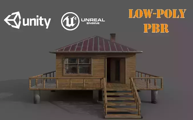 Abandoned Old Wooden House Low-Poly PBR Game Ready 3D Model Low-poly 3D model
