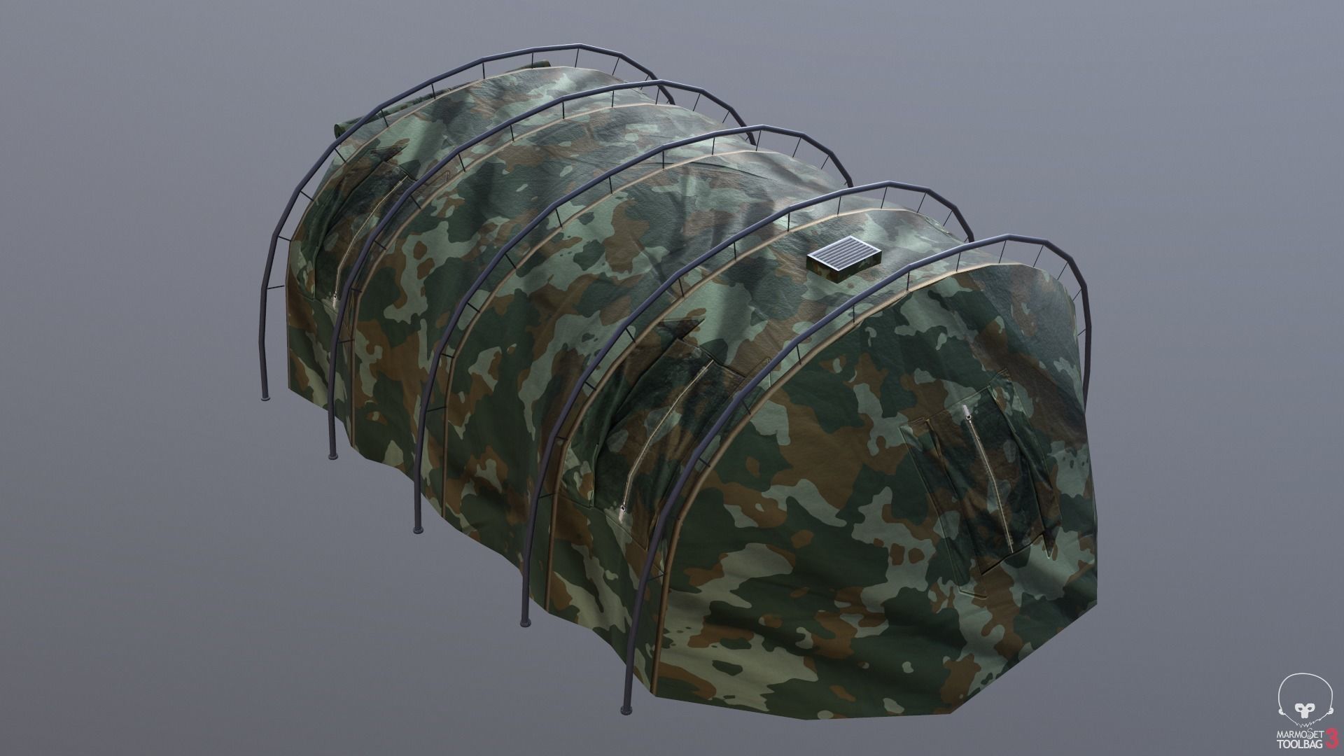 Military tent summer camo great for base - Low poly Low-poly 3D model_19